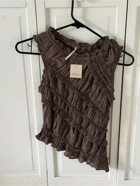 Free People Chocolate Brown Ruffled Sleeveless Camisole
